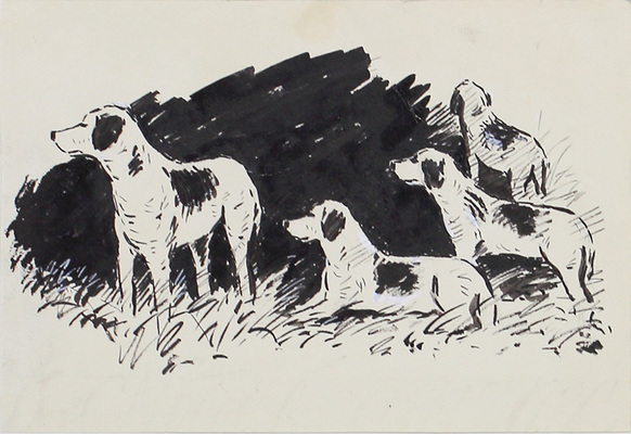 Белатов Г.А.. Лот из трех работ с охотничьими собаками, закрепленных на одном паспарту